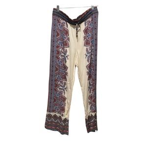 Cynthia Rowley Cream and Blue Wide Leg Pants